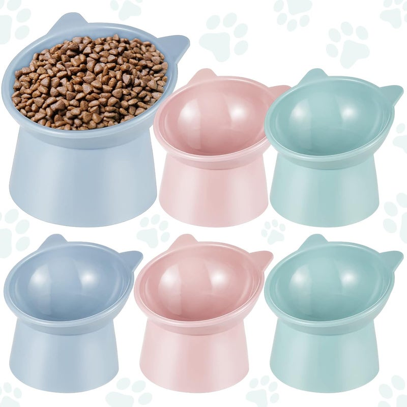 Hsei 6 Pcs Raised Cat Food Bowls 15 Degrees Elevated Cat Bowls Anti Vomiting Tilted Raised Whisker Friendly Pet Dish Plastic Slanted Stand for Indoor Pet Food Water Feeder(Bright Color) - Image 1
